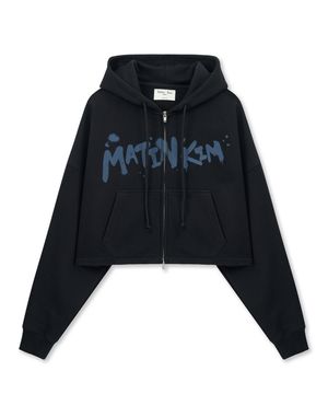 GRAFFITI LOGO CROP HOODY ZIP UP IN BLACK
