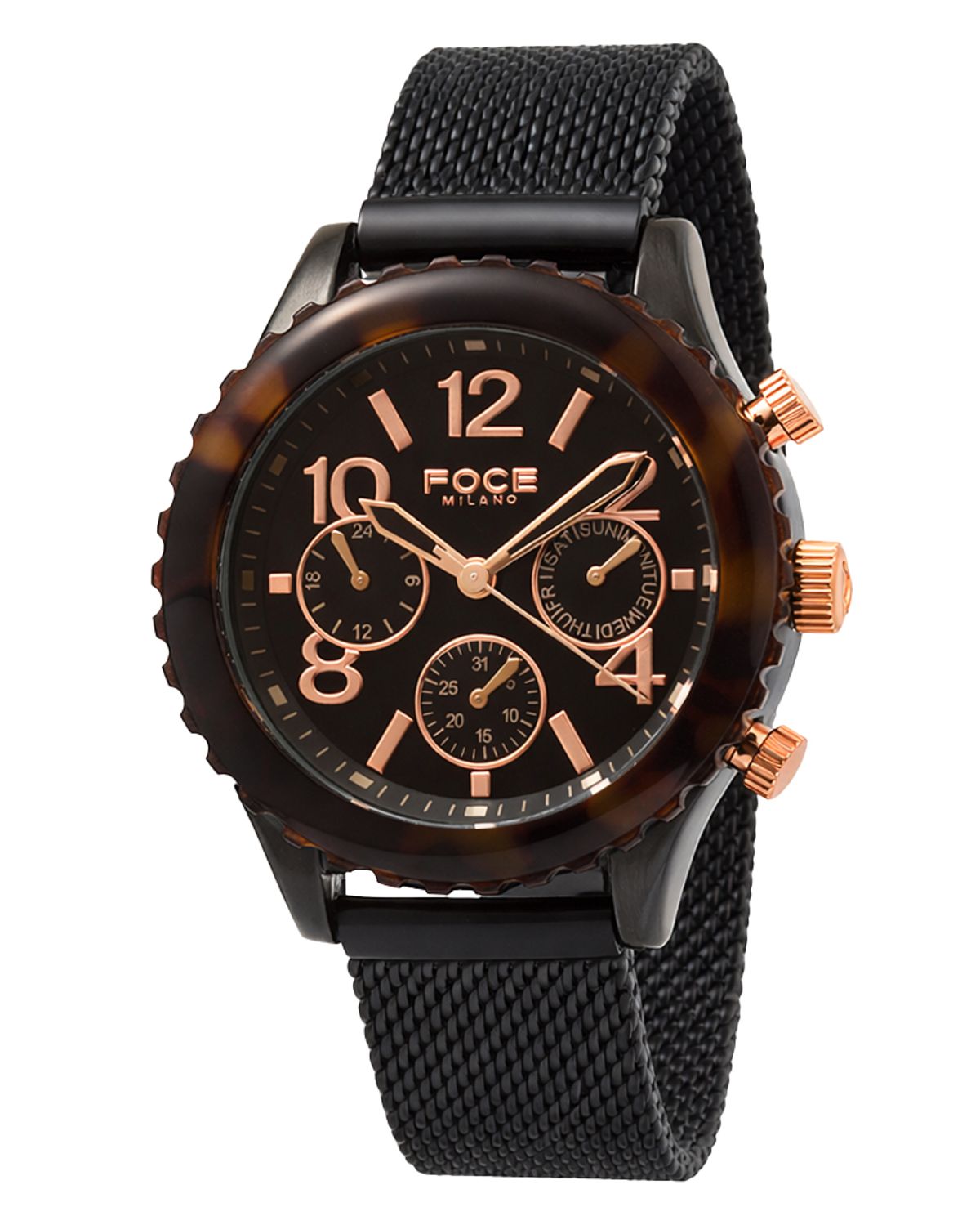 포체(FOCE) 44mm 카모플라주 남성  메쉬밴드  메탈벤드시계 FM7741M-BK