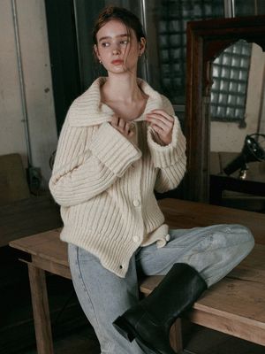 SOLA high neck knit cardigan_BEIGE
