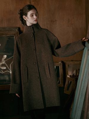 MORI herringbone handmade half coat_BROWN