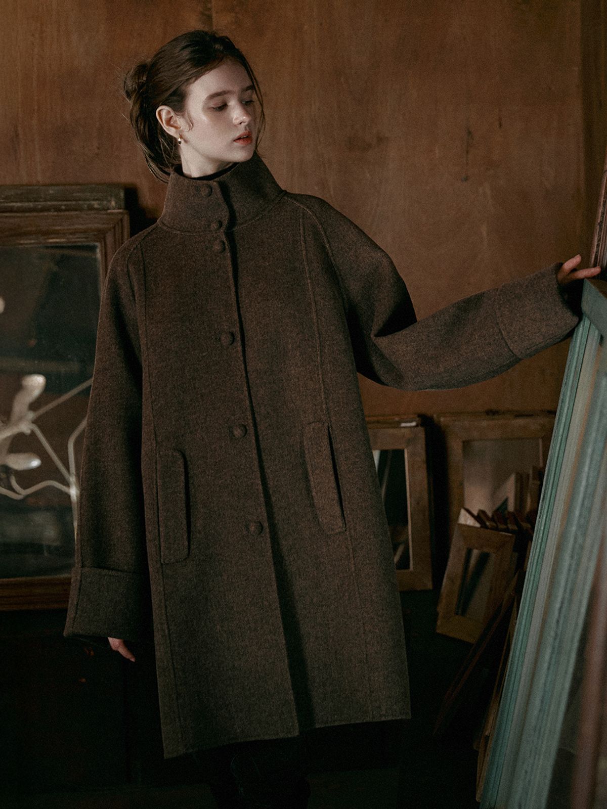르니나(LENINA) MORI herringbone handmade half coat_BROWN