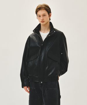 FAUX LEATHER HIGH NECK JACKET black