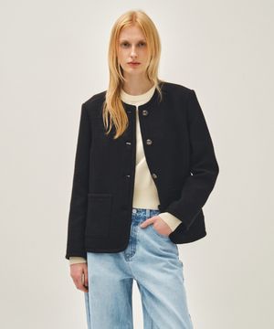 W TWEED ROUND NECK JACKET black