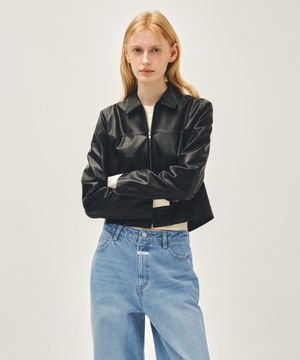 W CROP FAUX LEATHER JACKET black