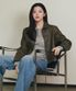 [고윤정 착장] W CROP FAUX LEATHER JACKET khaki