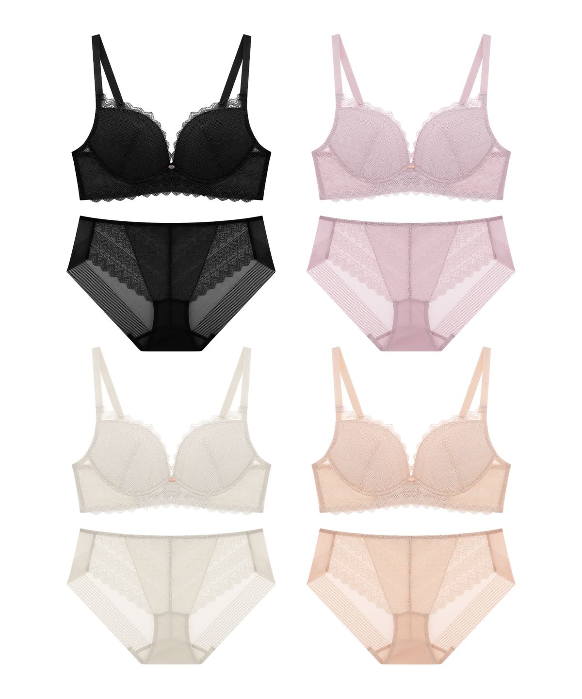 원더브라(WONDERBRA) [4PACK] 로맨틱 레이스 노와이어 브라팬티 세트