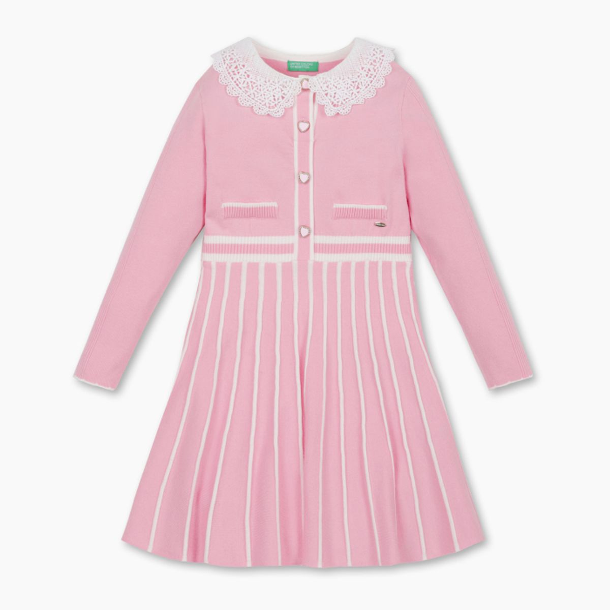 베네통키즈(BENETTONKIDS) 레이스 카라 니트 원피스_QAOP07611PK