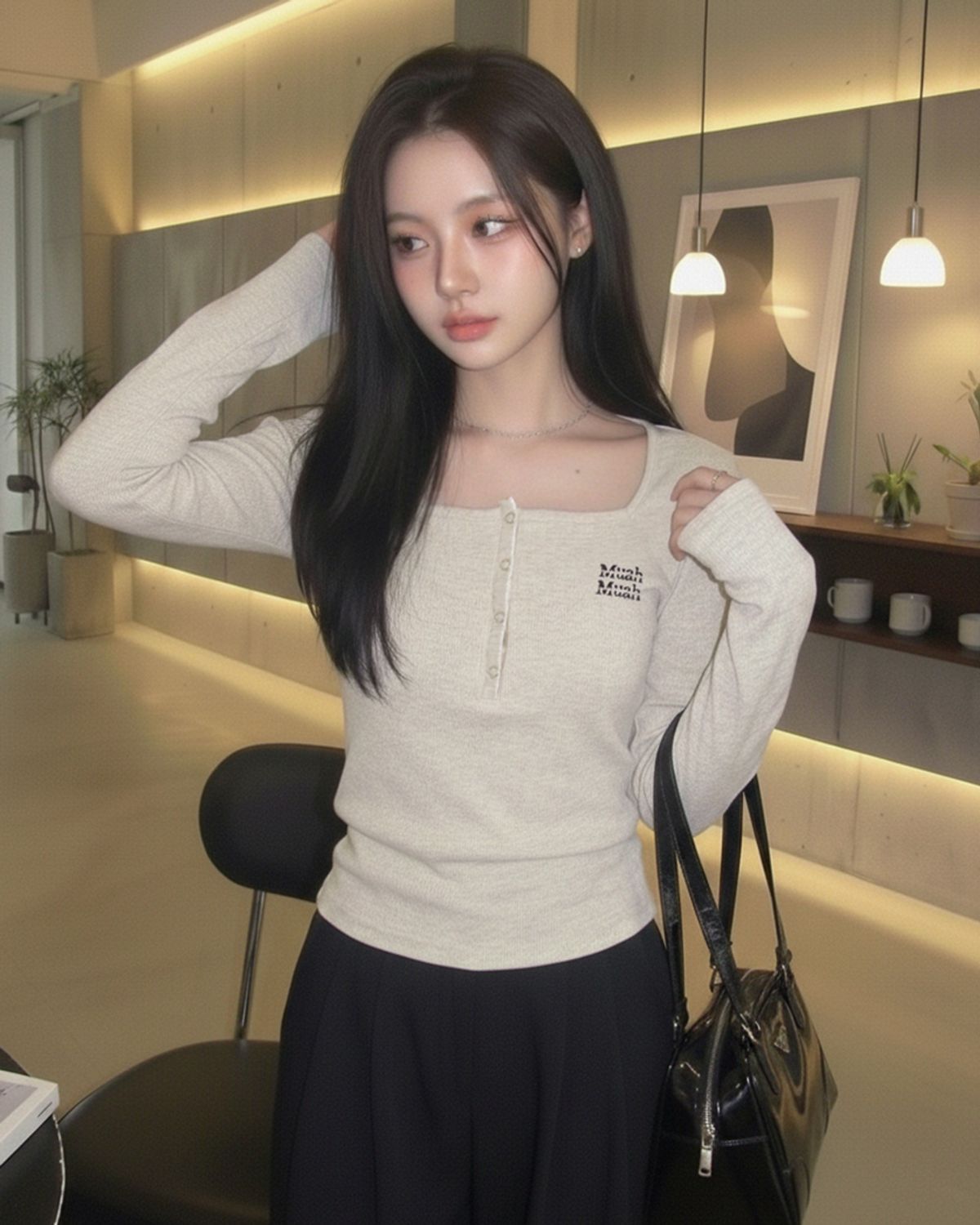 무아무아(MUAHMUAH) 스퀘어 헨리넥 스티치 티셔츠 [10color]