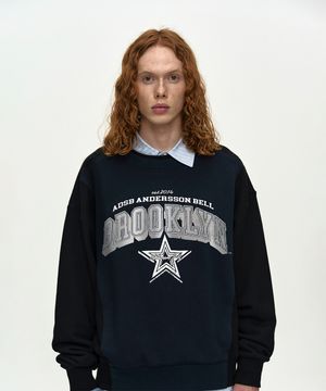 UNISEX ARCH LOGO LAYERED SWEATSHIRT atb1426u(BLACK/NAVY)