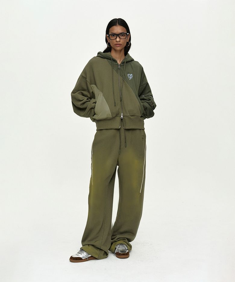 UNISEX PIPING LINE DYED SWEAT PANTS apa875u(KHAKI)