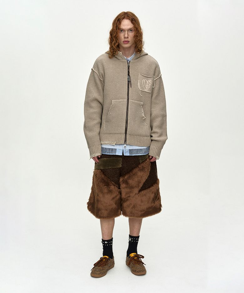 FAUX FUR PATCHWORK SHORTS apa870m(BROWN)