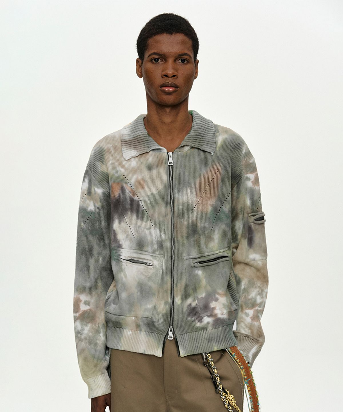 앤더슨벨(ADSB ANDERSSON BELL) MULTI-DYED KNIT ZIP-UP SWEATER atb1455m(GREEN/BEIGE)