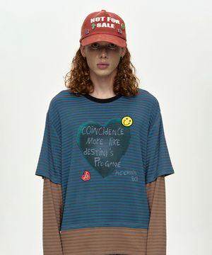(ESSENTIAL) HEART MESSAGE STRIPE LAYERED L/S T-SHIRT atb1430m(BLUE)
