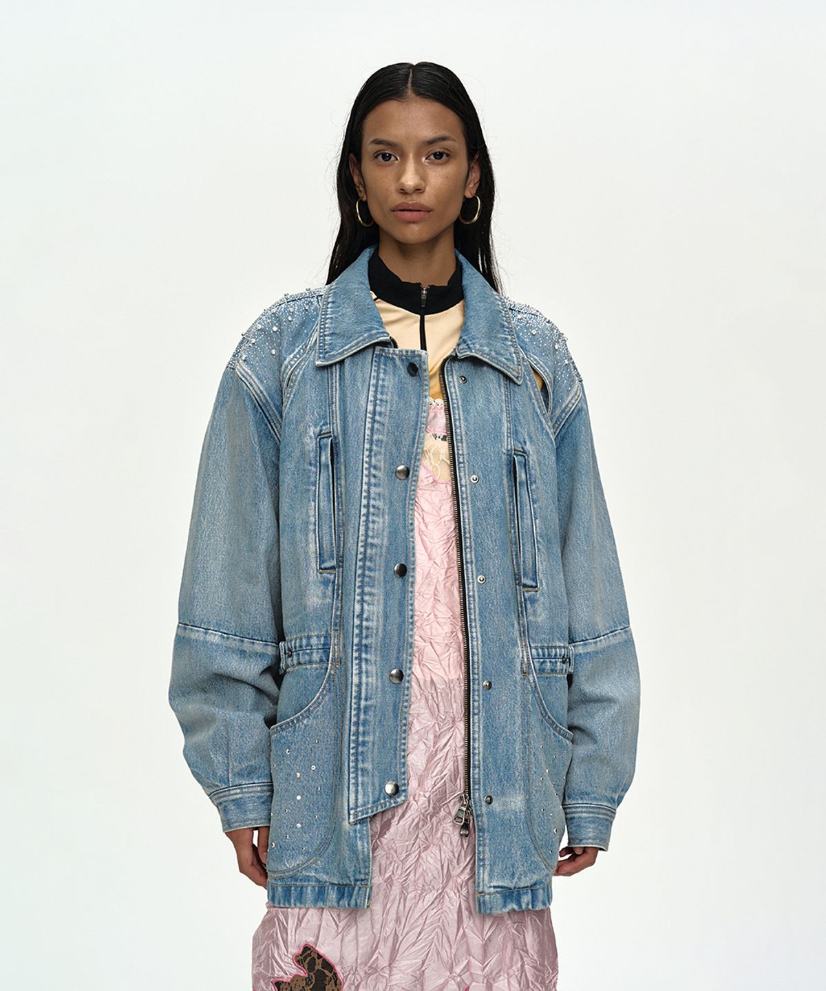 앤더슨벨(ADSB ANDERSSON BELL) JEWELED DENIM WORK JACKET awa754w(BLUE)