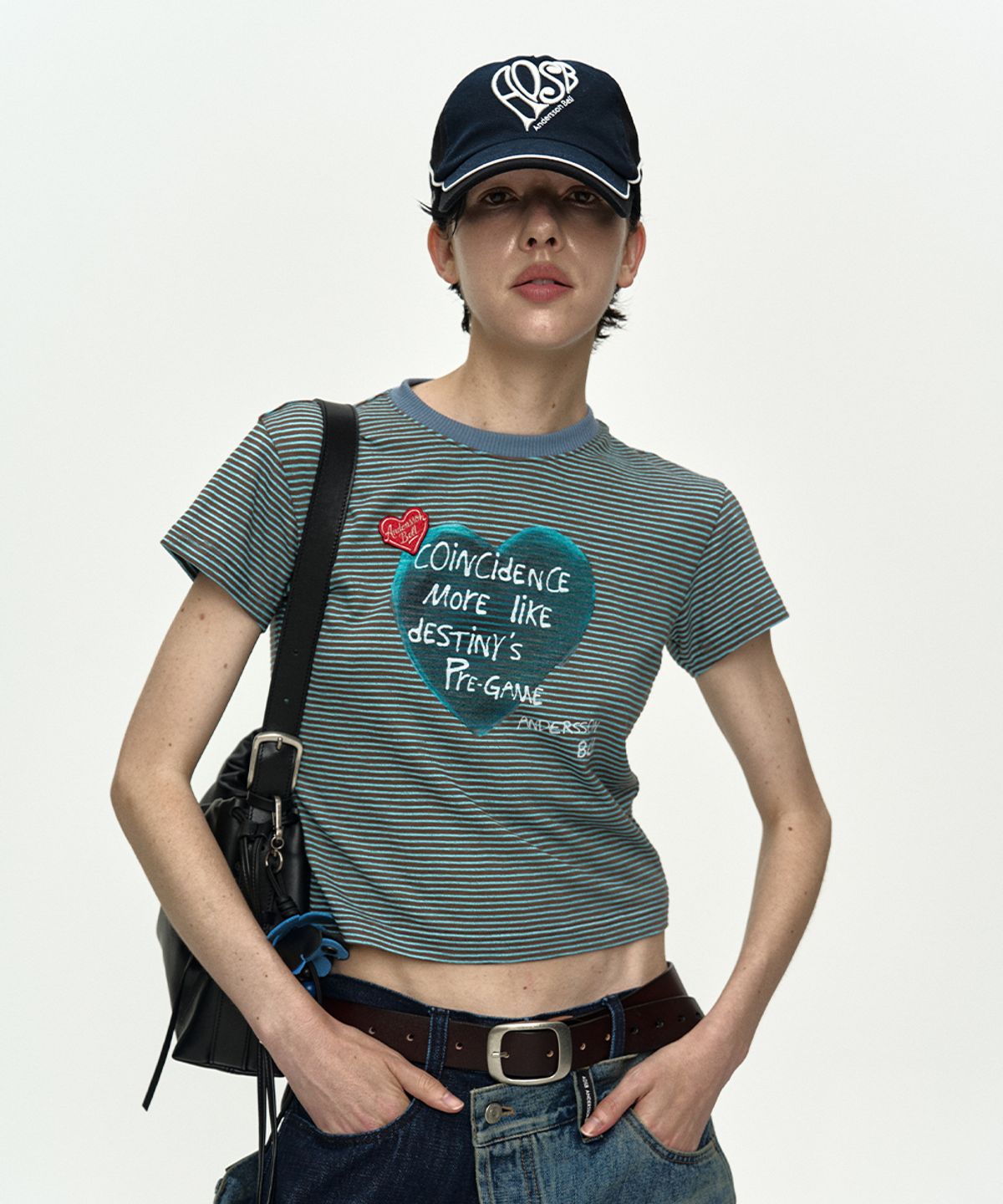 앤더슨벨(ADSB ANDERSSON BELL) (ESSENTIAL) HEART MESSAGE STRIPE T-SHIRT atb1465w(CHOCO/MINT)