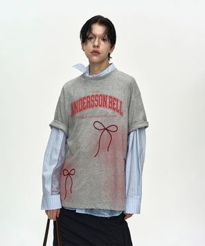 RIBBON EMBROIDERY SPRAY T-SHIRT atb1511w(MELANGE GREY)