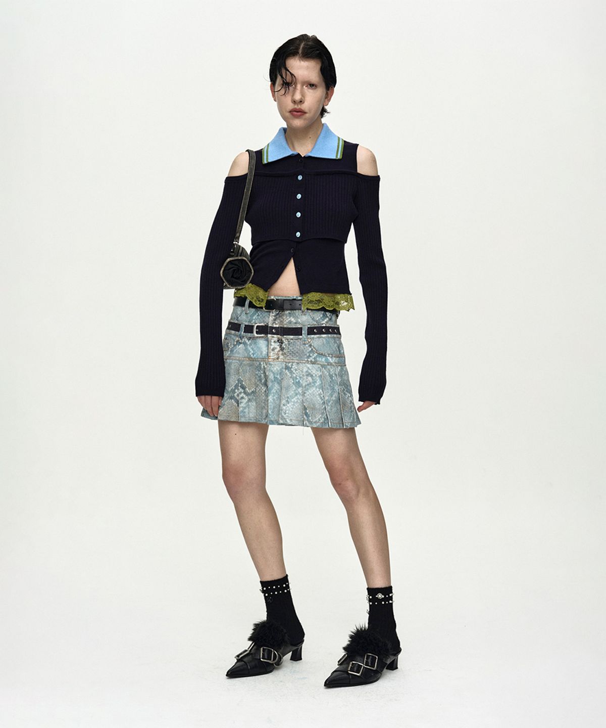 앤더슨벨(ADSB ANDERSSON BELL) PYTHON FADE DENIM PRINTED SKIRT apa883w(BLUE)