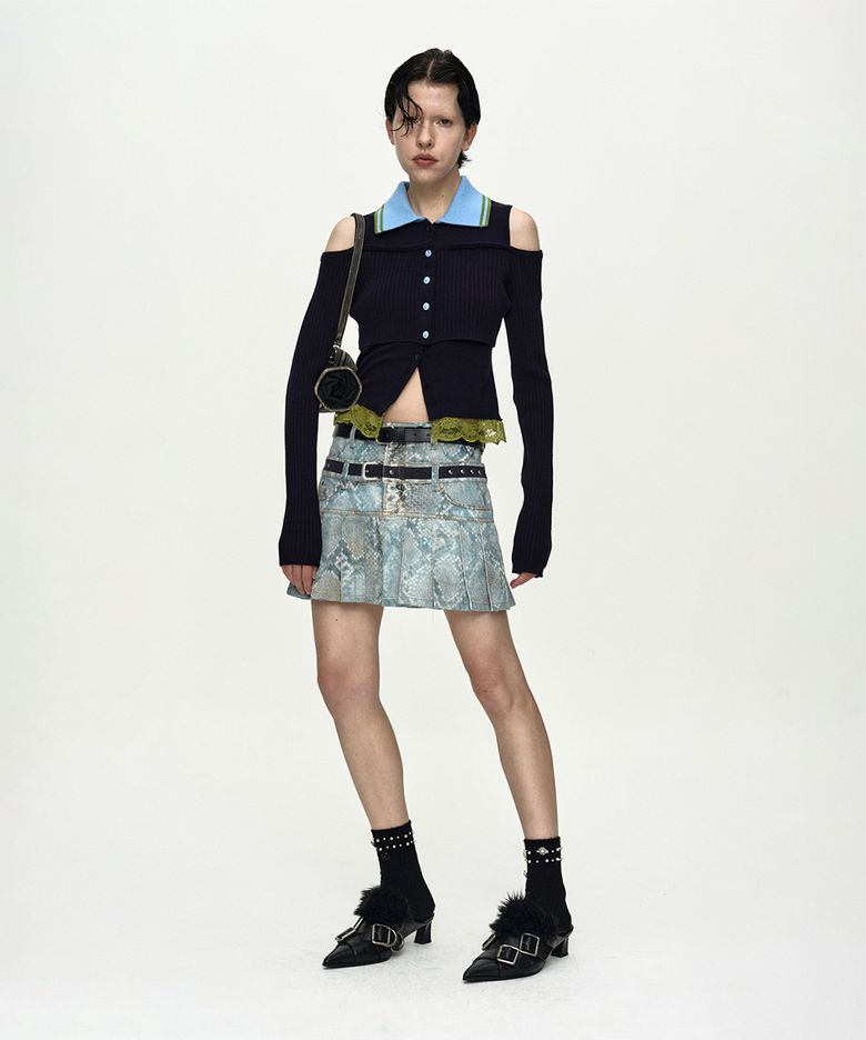 PYTHON FADE DENIM PRINTED SKIRT apa883w(BLUE)