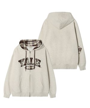 체크 투톤아치 후드집업_오트밀