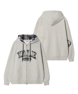 체크 투톤아치 후드집업_그레이