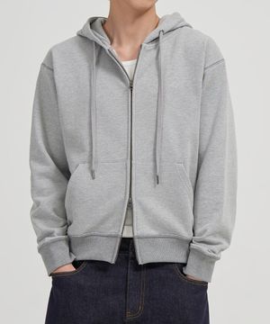 세미 크롭 후드 집업 (MELANGE GREY)