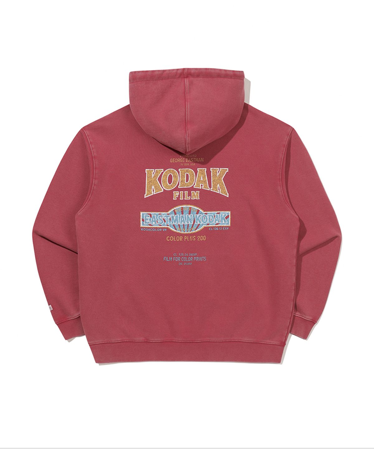 코닥(KODAK) 스노우 워싱 그래픽 후드 티셔츠 RED
