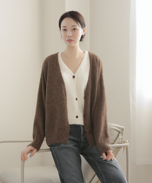 레이어드 울혼방 가디건_브라운