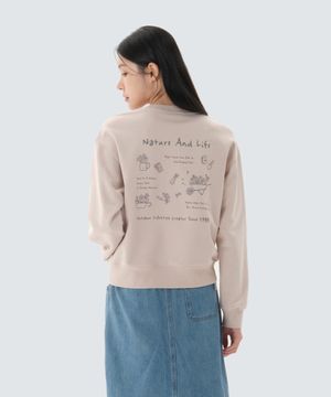 여성 가드닝 그래픽 세미크롭 맨투맨 (S26SWFHT53) Light Pink