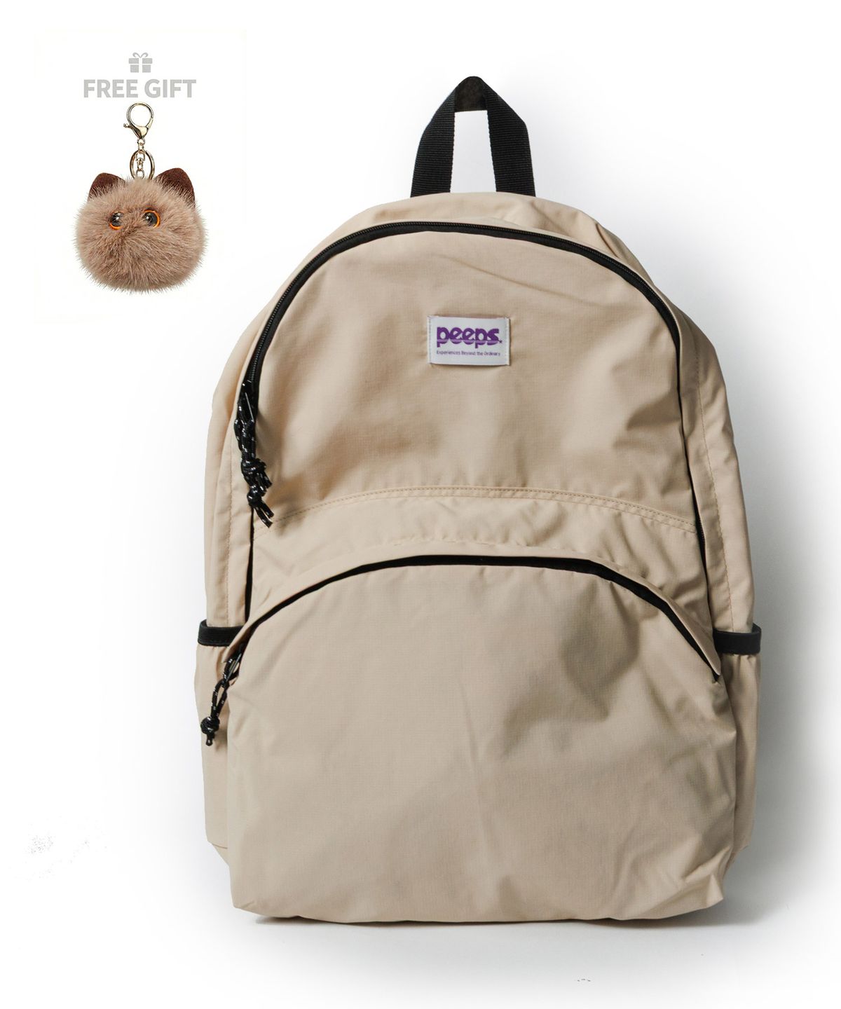핍스(PEEPS) Standard Backpack(Large Beige) 폼버디 키링 포함