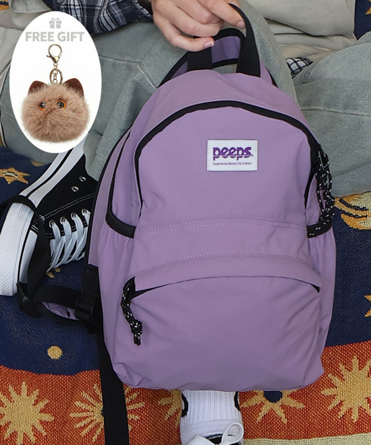 핍스(PEEPS) Standard Backpack(Small Violet) 폼버디 키링 포함