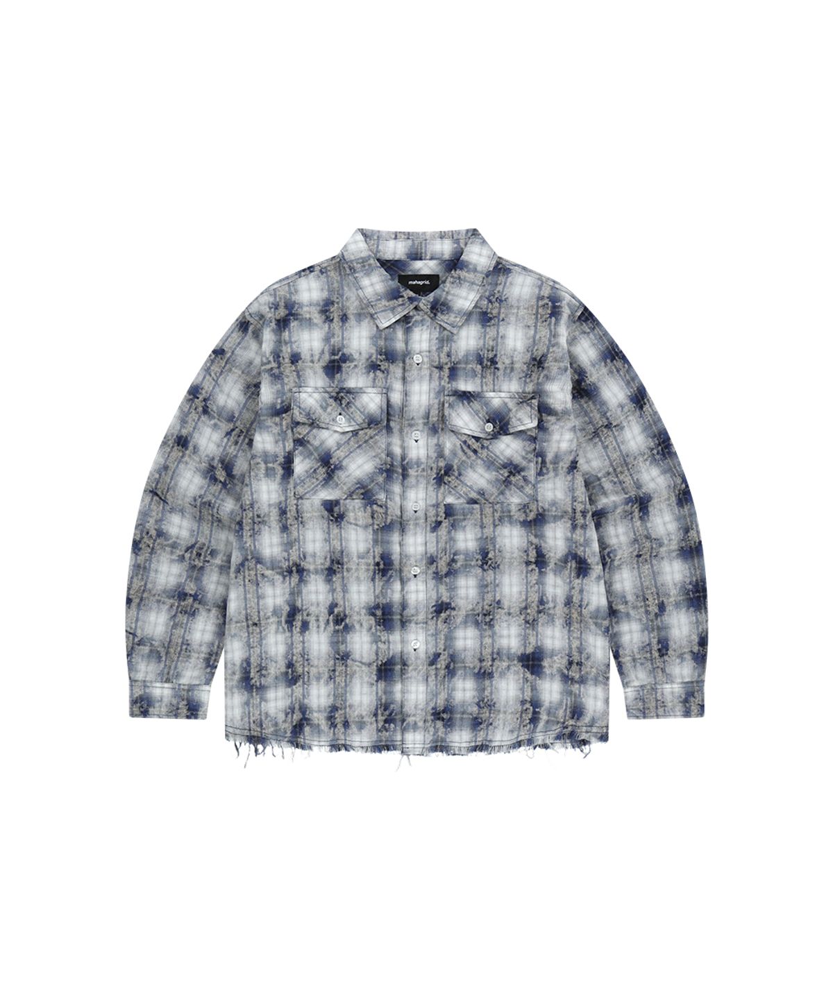 마하그리드(MAHAGRID) BLEACHED RAW-CUT CHECK SHIRT NAVY(MG2GSMW320A)