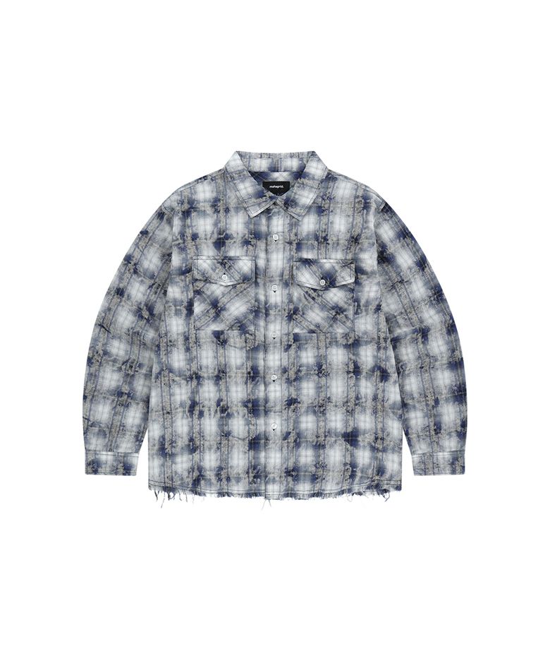 BLEACHED RAW-CUT CHECK SHIRT NAVY(MG2GSMW320A)