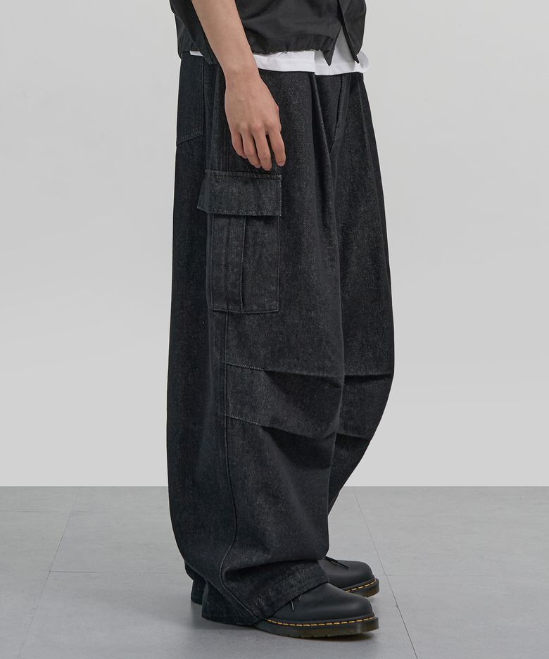 로우 벌룬 카고 데님 팬츠 (BLACK)