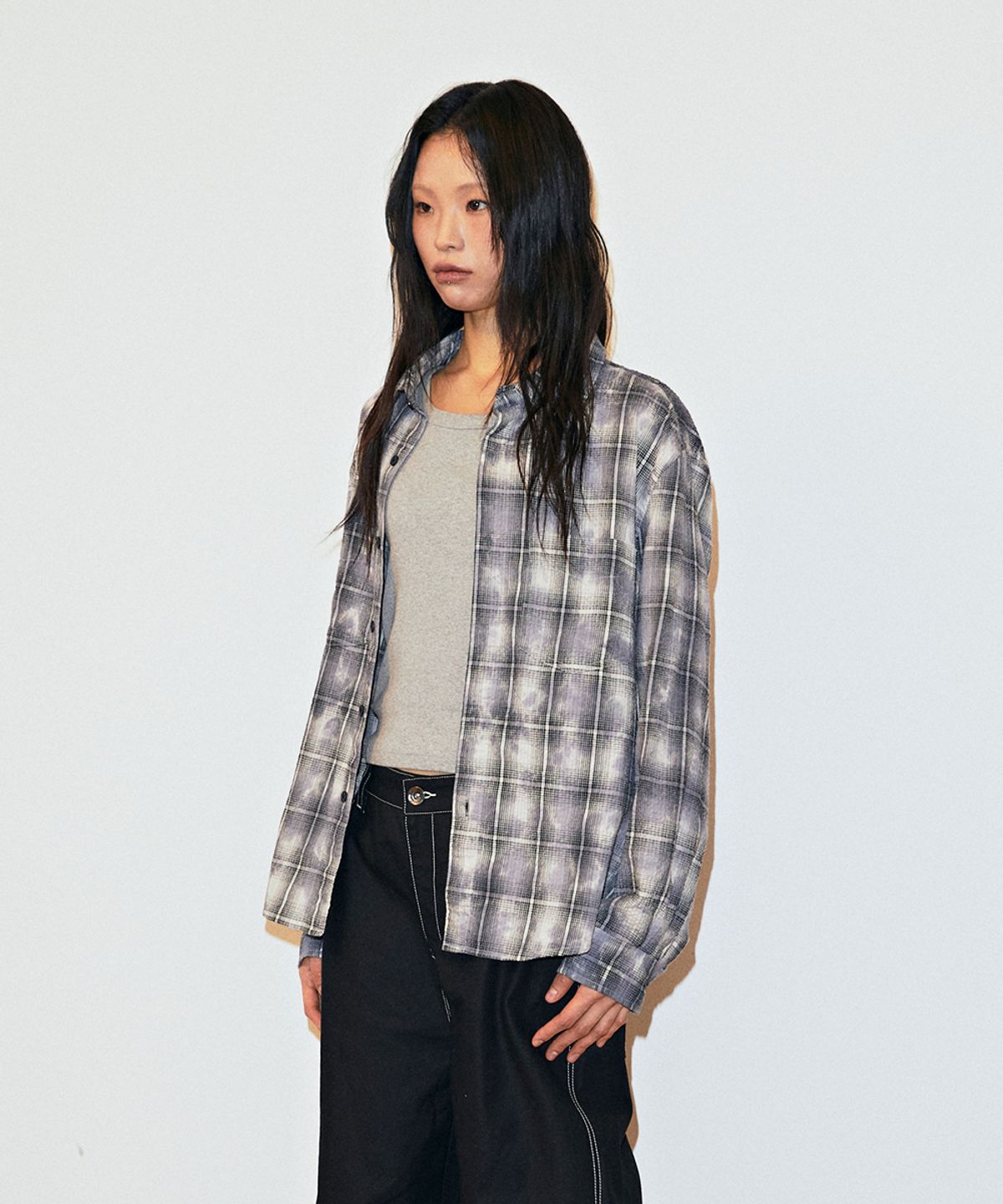 마하그리드(MAHAGRID) OVERDYED CHECK SHIRT CHARCOAL(MG2GSMW321A)
