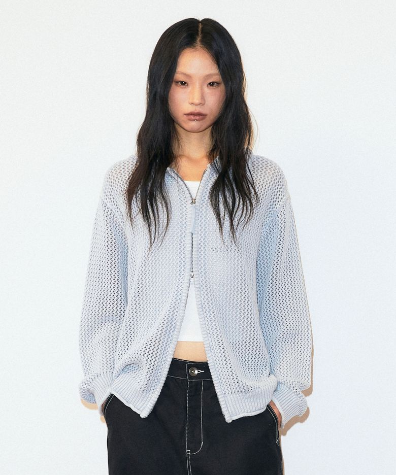 PIGMENT MESH ZIP UP KNIT SKY BLUE(MG2GSMK687A)