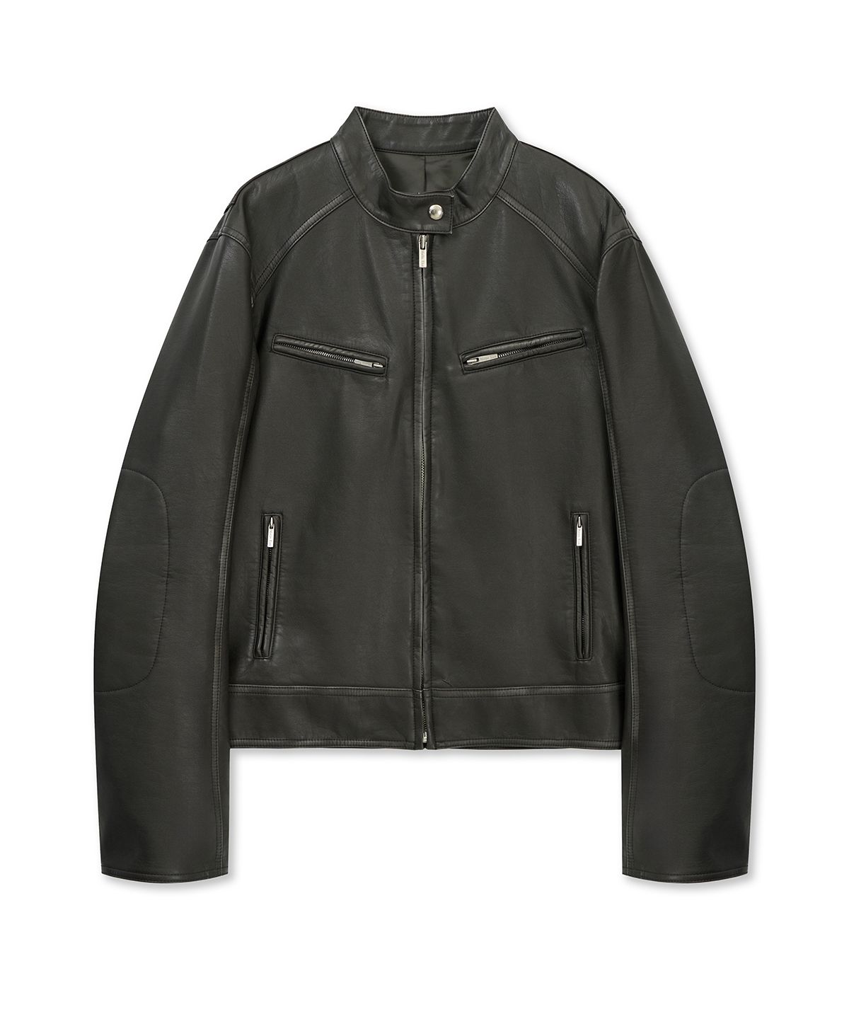 MUSINSA公式 | MATIN KIM WASHED FAUX LEATHER RACER JUMPER IN CHARCOAL
