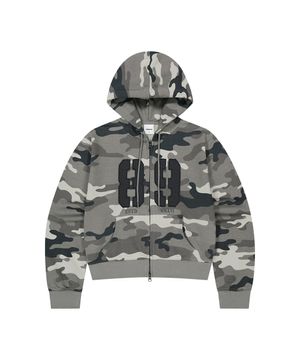 CAMO APPLIQUE CROP ZIP UP HOODIE GREY(MG2FFFM493A)