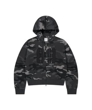 CAMO APPLIQUE CROP ZIP UP HOODIE BLACK(MG2FFFM493A)