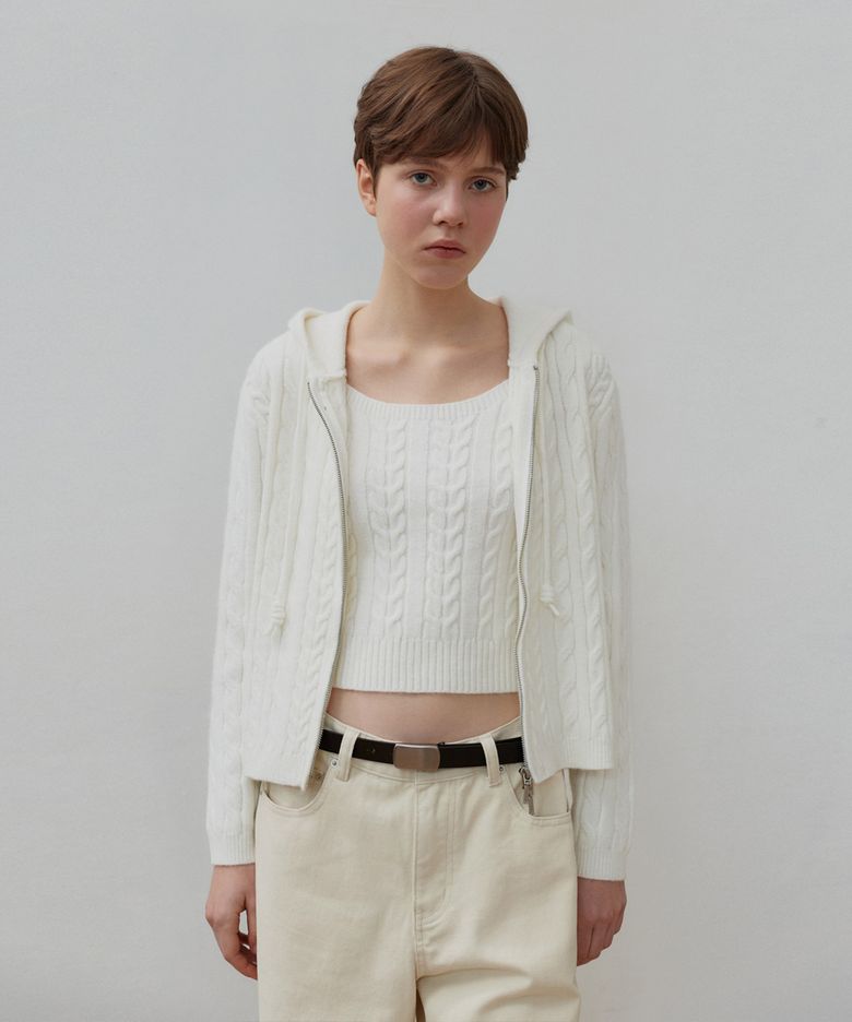 [SET] 케이블 위브 후드집업_Ivory