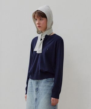 [바라클라바 SET] 스트라이프 헨리넥 니트_Navy Stripe