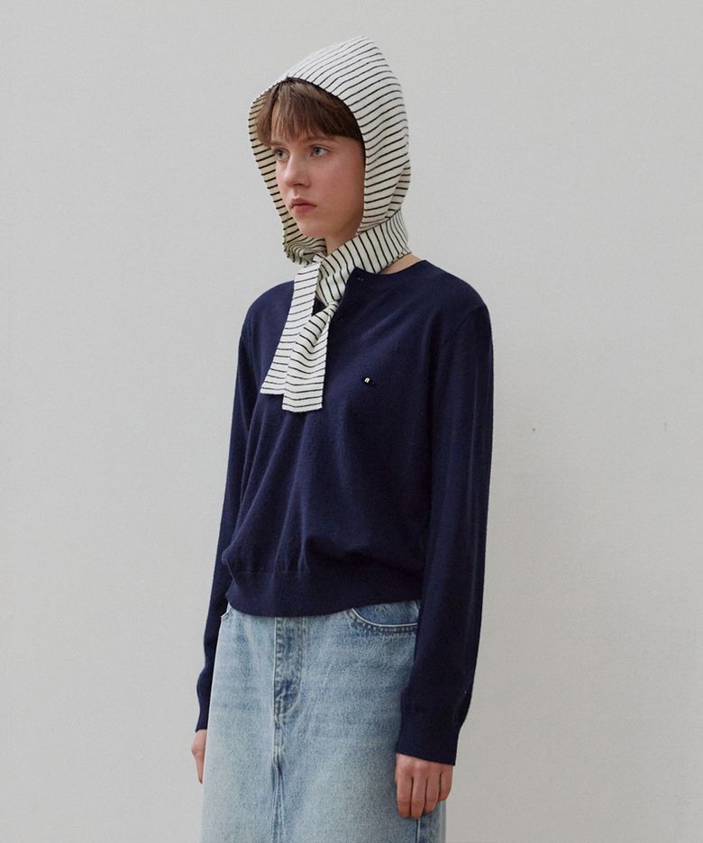 [바라클라바 SET] 스트라이프 헨리넥 니트_Navy Stripe