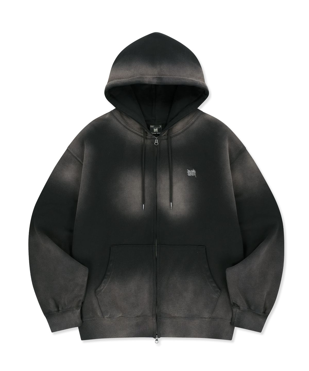 브라운브레스(BROWNBREATH) SPRAYED TAG HOOD ZIP UP - BLACK