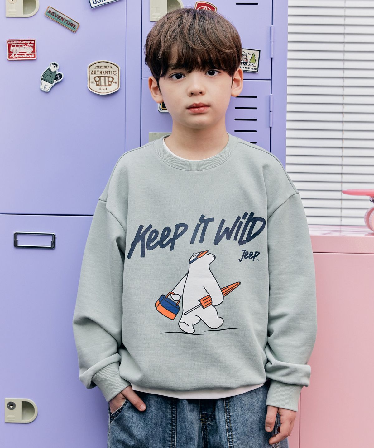 지프키즈(JEEPKIDS) 베어 킵와일드 맨투맨(KR5TSU852MT)