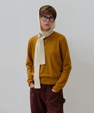 [바라클라바 SET] 스트라이프 헨리넥 니트_Mustard Stripe