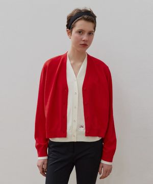 트리커리 레이어 V넥 가디건_True Red