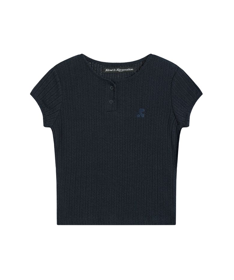 BUTTON-UP CAP SLEEVE TOP - NAVY