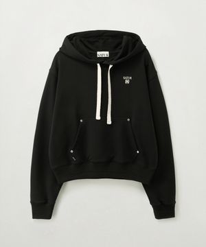 (W) 로렌 스몰 로고 리벳 후드 티셔츠 블랙