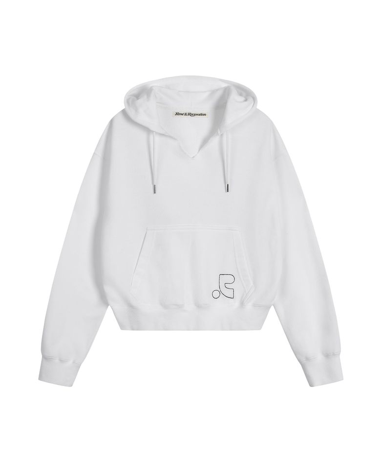 V-NECK CROPPED HOODIE - WHITE