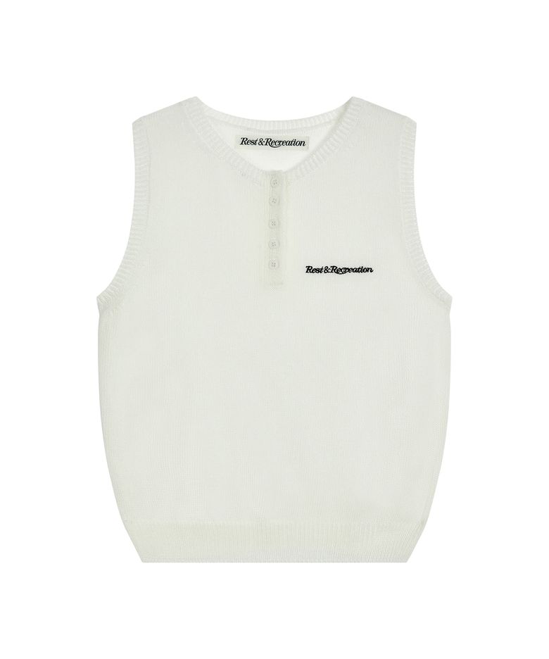 HALF BUTTON-UP KNIT VEST - IVORY