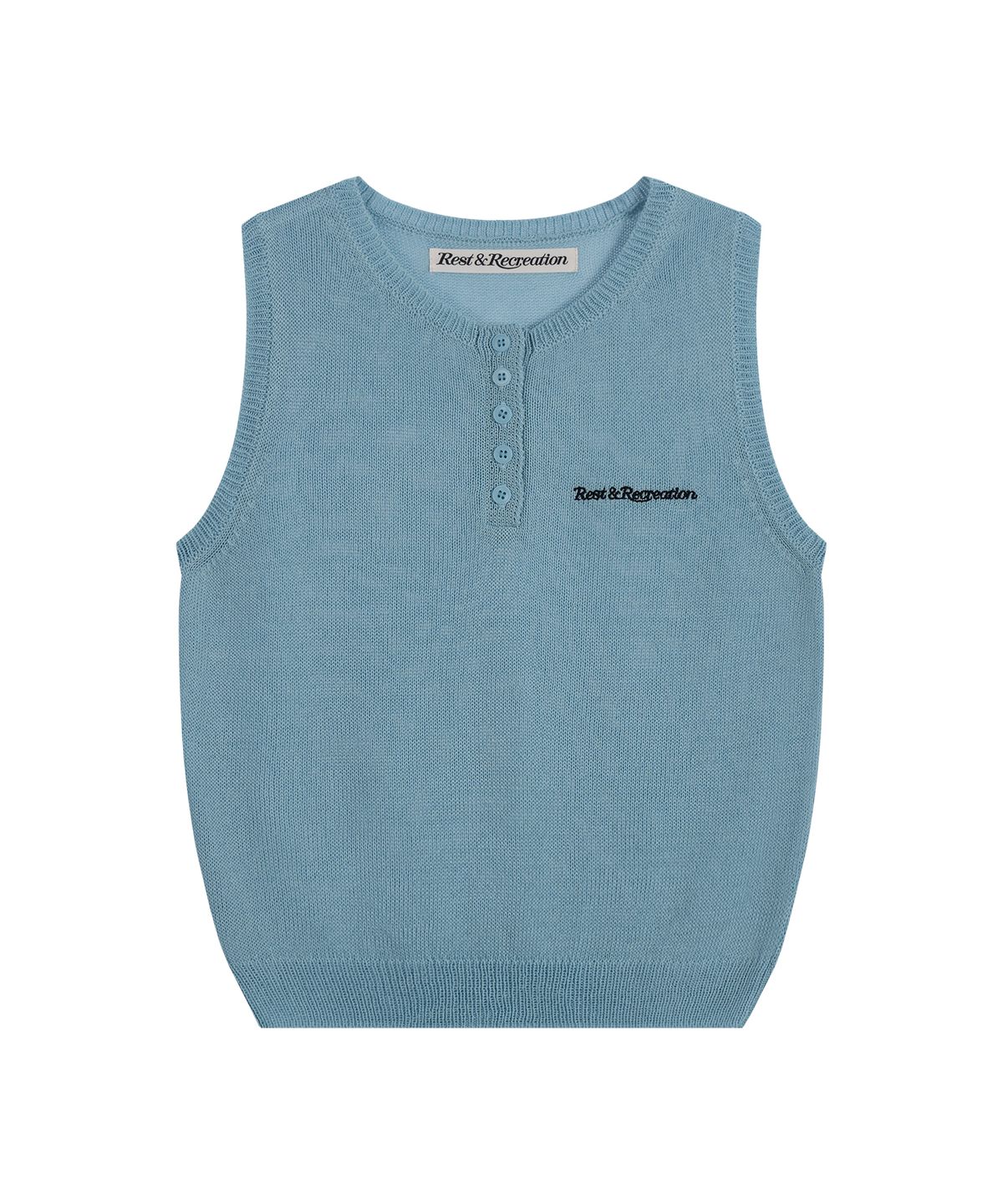 레스트앤레크레이션(REST&RECREATION) HALF BUTTON-UP KNIT VEST - SKY BLUE